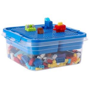 건물 블록을 위한 벽돌 베이스플레이트 뚜껑이 있는 OGANAZI 플라스틱 저장 용기, 구획 트레이가 세트 정리함, 쌓을 수 보관함 블록 케이스(파란색)
