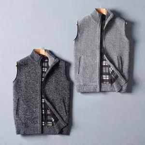 남성 플리스 안감 니트 조끼 베스트 정장조끼 두지퍼 겨울조끼