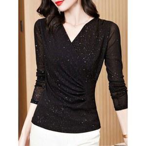 긴팔 라인댄스복 라틴 빅사이즈 비즈 상의 연습복