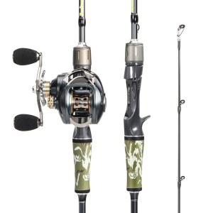 담수 및 해안용 수가일랑 미끼캐스터 콤보, 슈퍼폴리머 손잡이가 달린 30톤+24톤 흑연 낚싯대 2개, 7.0:1 기어비 미끼캐스팅 릴, 11+1 베어링, S 스타일 후크 키퍼