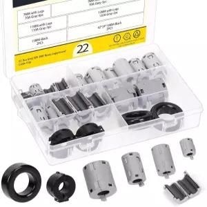 Mardatt 22Pcs 6사이즈 클립온 페라이트 링 코어 RFI EMI 소음 억제 케이블 7mm 직경 회색