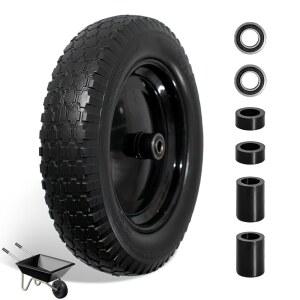 휠바로우 휠 4.80 / 4.00-8 타이어 플랫 프리 14.5인치, 솔리드 교체, 5.8인치 및 3.4인치 베어링 3인치 센터 허브, 가든 카트, 핸드 트럭, 왜건, 1개 장착 가능