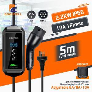 굿셀 AU NZ 플러그 타입2 6/8/10A 조절 가능 2.2KW 전기차 충전기 EVSE 자동차 가정용 휴대용 IP 66