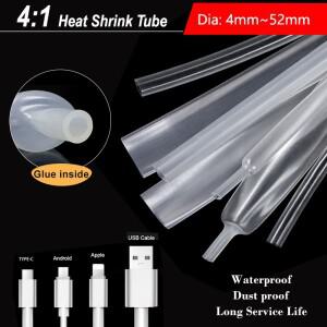 투명 4:1 두꺼운 접착제 열 수축 튜브 Dia.4/6/8/12/16/20/24/32/36/40/52/72mm 내열성 케이블 슬리브