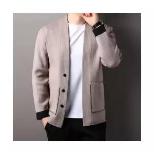 GLINE 남자 브이넥 니트 봄가을 가디건 캐주얼 배색 리얼 포켓 긴팔 코디 아우터 JEN3