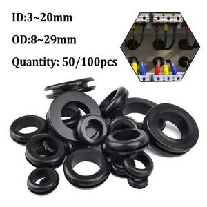 100/50피스 고무 그로멧 자동차 퓨즈 액세서리 가스켓 보호 와이어 케이블 하드웨어 도구