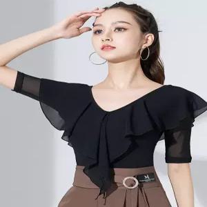 여성 라틴 왈츠 라인댄스복 블루 모던 방송 댄스상의 줌바