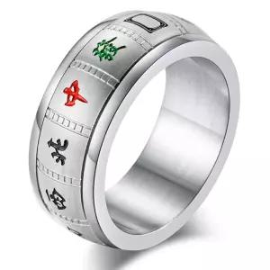 083기지 맨즈 반지 티타늄 국사 무쌍 행운 반지 마작 마작 회전 가능 9mm 1.7g 은색 크기 21호