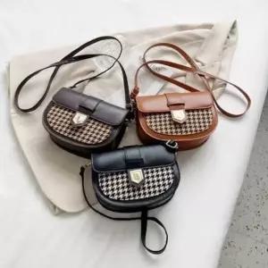 여성 하운드 체크 가죽 핸드백 반달 미니 숄더백 크로 미니가방 크로스백