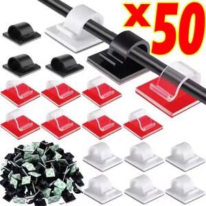 50개 셀프 접착식 야외 케이블 라이트 가정용 코드 요정 장식 관리 클립 클램프 사무실 조명용 및 자동차