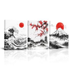 SAYPEACHER 일본 잉크 아트 후지산 그레이트 카나가와 그림 벚꽃 작품 웨이브 프린트 오프