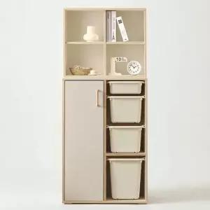 맨자노 720 도어 바구니 4단 수납장+오픈 수납 상부장 세트 교구장 장난감 정리함