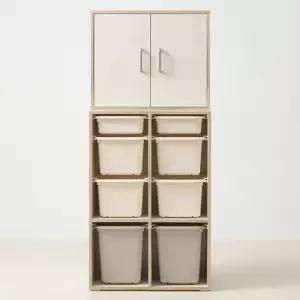 맨자노 720 오픈 바구니 4단 수납장+도어 수납 상부장 세트 교구장 장난감정리함