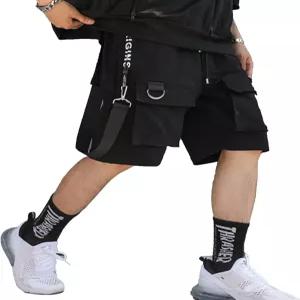 남성 캐주얼 블랙 스트리트웨어 테크웨어 힙합 카고 팬츠 반바지 조거