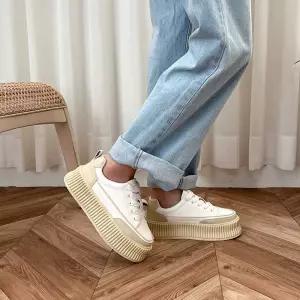 캐주얼 컬러배색 포인트 디자인 통굽 보드화 운동화 WOT2+7lzb