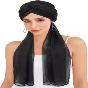 여성용 Awefeel 케모 모자 엑스트라 롱 47인치 쉬폰 스카프 탈모용 소프트 암 헤드웨어 스타일리시한 캡