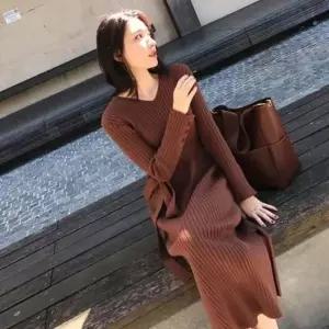 골지 브이넥 여리여리 원피스 니트원피스 롱 소프트