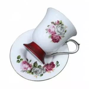 TBZ 클래식 로즈패턴 도자기 우드 커피잔 1개