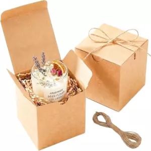 뚜껑과 트위니가 포함된 유니코팩 4x4x4 작은 갈색 선물 상자 프리미엄 미국 크래프트 카드보드 양초