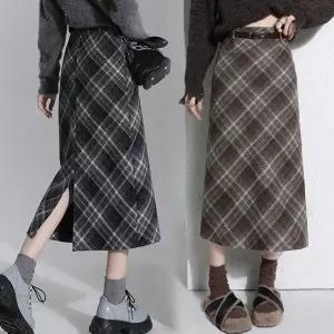 봄신상 스커트 치마 롱 a라인 체크 모직 하이웨스트 여성