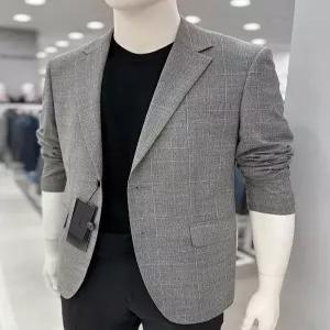 [트루젠]남성 여름 브라운 체크 모달 울혼방 115 빅사이즈 셋업 캐주얼 콤비 자켓_JK