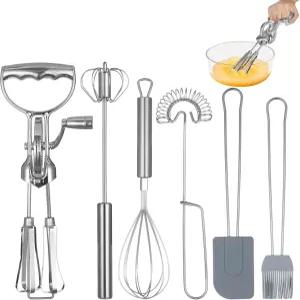 로터리 비터 세트 믹서가 장착된 수동 회전 스프링 거품기 반자동 실리콘 브러시 주걱 가정용 더블 헤드