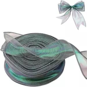 이리데센트 리본 와이드 1.57인치*50야드의 반짝임 그린 쉬폰 결혼식 꽃다발용 패브릭 선물 포장 파티 장식