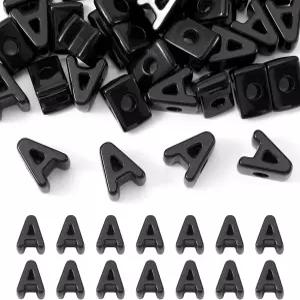 FASHEWELRY 30PCS 대형 구멍 아크릴 슬라이드 레터 비즈 블랙 알파벳 A 블록 참스 3D 청키 이니셜 손목