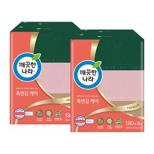 깨끗한나라 촉앤감케어 실키소프티 미용티슈, 180매, 6입, 2개