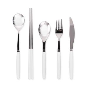 한스푼 포이에마 컬러 1인 혼밥세트 (숟가락 + 젓가락 + 디너스푼 + 디너포크 + 디너나이프) 화이트(W), 1개