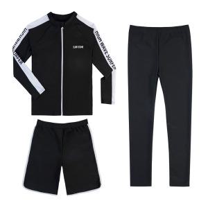 어린이 초등 중등 주니어 남아 수영복 긴팔 상의 반바지 레깅스 3종 세트 81 블랙 래쉬가드