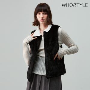 후스타일 여성 천연모피 소프트 퍼 리버시블 베스트 블랙