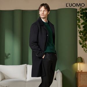 워모 남성 울 캐시미어 블렌딩 퀼티드 트리밍 코트 블랙