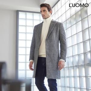 워모 남성 울 캐시미어 블렌딩 패디드 체스터코트 체크