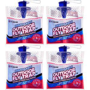 BugBane 플라이 트랩 아웃도어 행잉 캐처 4팩 일회용 Outdoor Fly Bags 유인 미끼 파리 제어