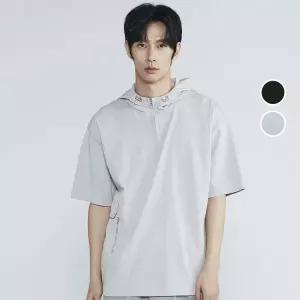 [롯데백화점]버커루 남성 나일론 오버핏 후드 스트링 반팔 티셔츠 B232TS310P