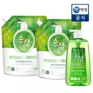 [인기구성] 순샘 베이킹소다 피톤치드 주방세제 용기1Kg + 리필 1.6L x 2개