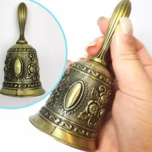 황동 종 빈티지 핸드벨 콜 테이블 엔틱한 손잡이 앤 명상 기도 교회 크리스마스 장식 문양 디자인 북유럽