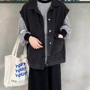 ONM 여성 2컬러 포켓 카라 러블리 데님조끼 청조끼