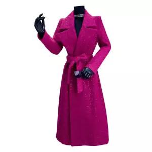 로즈 레드 코트 코디룩 고급 세련된 스타일 수입 길이 트렌치 여성용 재킷 여성 루즈핏