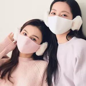 [하프클럽/]토끼털 귀마개 마스크 일체형 방한 귀