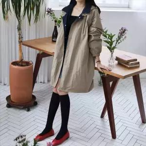 빅사이즈 양면 사파리 후드 긴팔 루즈핏 폴리100 바람막이 점퍼 데일리 간절기 봄