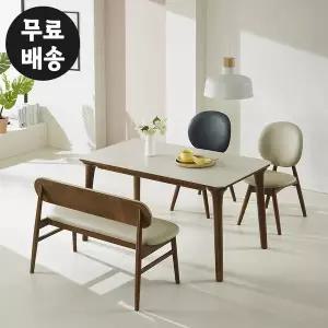 [벤티스가구]글렌 세라믹 고무나무 4인용 식탁세트 벤치형 4인 식탁 수입 주방 다이닝 카페 1400