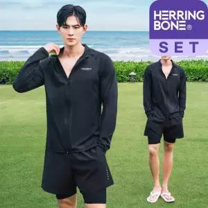 남자 래쉬가드세트 루즈핏 긴팔 집업수영복 워터레깅스 투인원 반바지 비치웨어 RI383 AC902 - 스탠다드_블