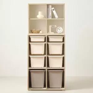 맨자노 720 오픈 바구니 4단 수납장+오픈 수납 상부장 세트 교구장 장난감정리함