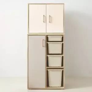 맨자노 720 도어 바구니 4단 수납장+도어 수납 상부장 세트 교구장 장난감정리함