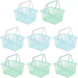 파티킬 8PCS 작은 플라스틱 바구니 손잡이 정리함이 있는 장바구니 장난감 과일 채소 간식 블루 그린을