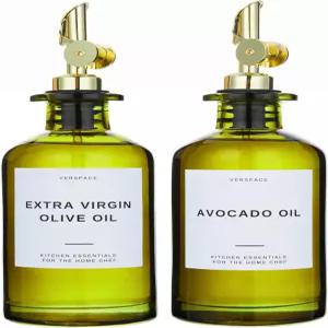 주방용 자외선 차단 녹색 유리 올리브 오일 디스펜서 병 필수 라벨 40개 아보카도 세트 가정용 모던 데코