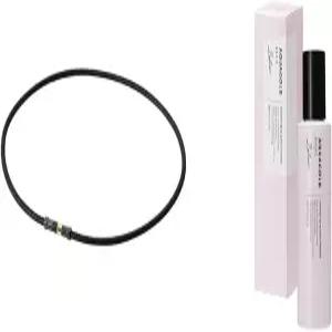 피텐 라쿠와 자석 티타늄 목걸이 가죽 스타일 블랙/블랙 50cm (19.7인치) + 아쿠아 골드 로션 200ml (6.8fl