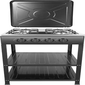 야외 천연 레인지 이중 수납 선반이 있는 4 버너 쿠킹 언 세트 독립 제어 캠핑 여행 피크닉을 위한 상업용